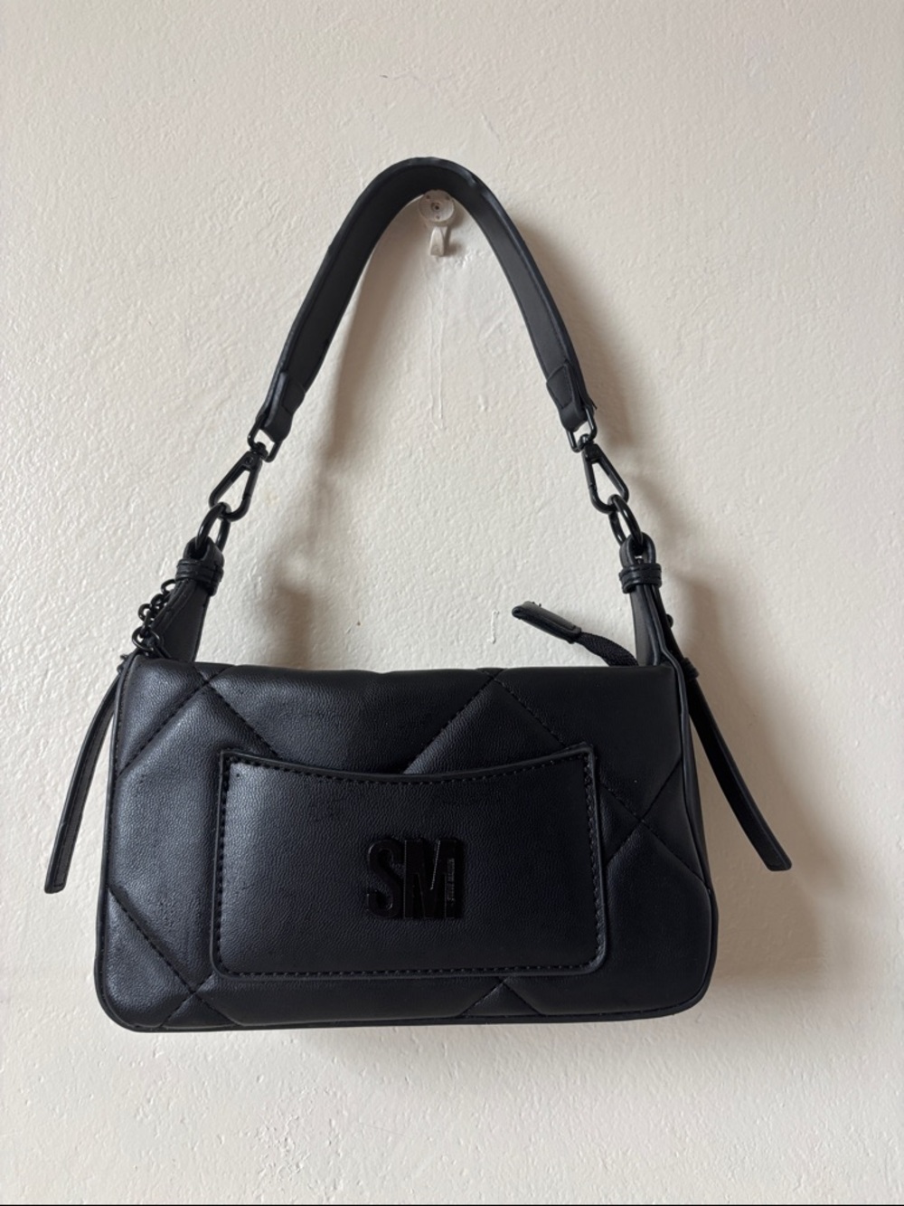 Steve Madden Black Quilted Shoulder Bag with Front Pocket